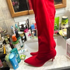 Red tall boots
